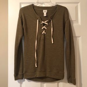 Olive Green Lace Up Sweater
